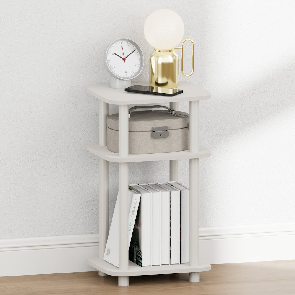 JUST Night Stand, 3-Tier Turn-N-Tube, Round Curve Corner Side Table, White