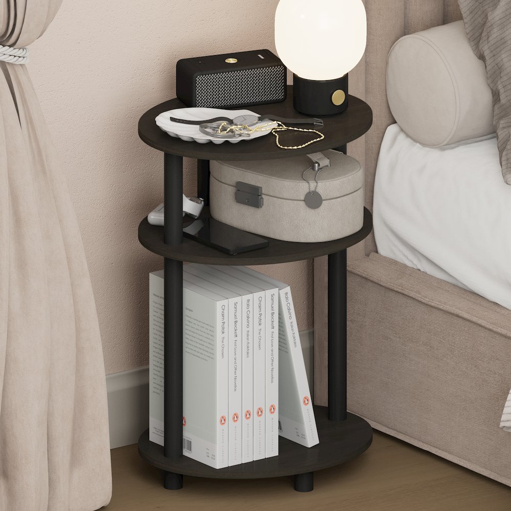 TURN-N-TUBE 3-Tier Oval Night Stand, Modern Compact Side Table, Espresso