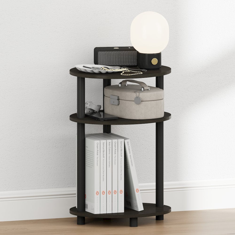TURN-N-TUBE 3-Tier Oval Night Stand, Modern Compact Side Table, Espresso