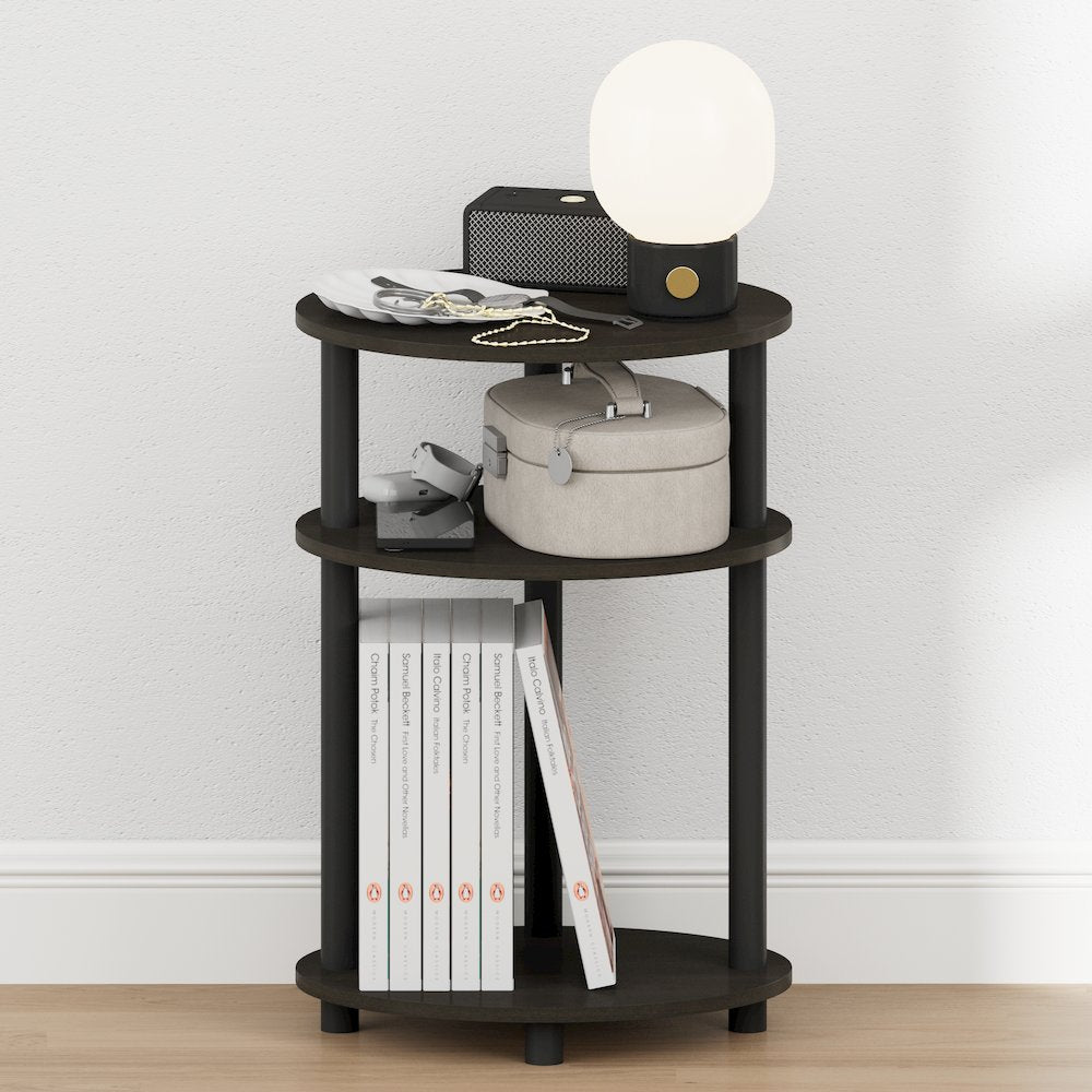 TURN-N-TUBE 3-Tier Oval Night Stand, Modern Compact Side Table, Espresso