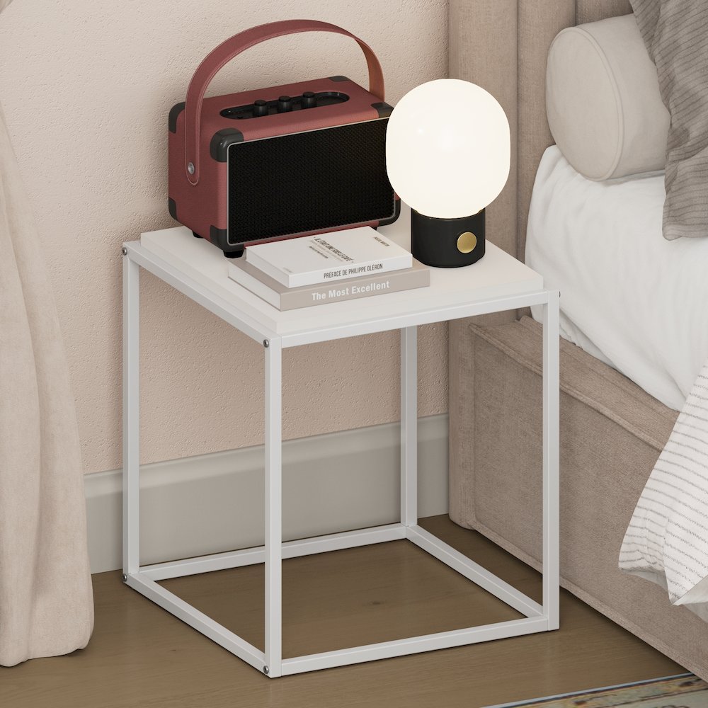 MORETTI Night Stand, 1-Tier Stackable Metal Frame Nightstand, Solid White