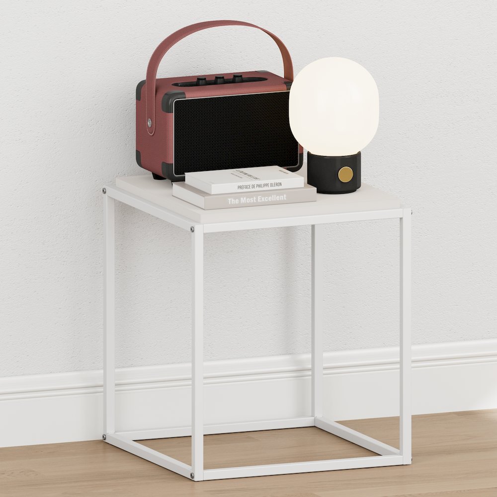 MORETTI Night Stand, 1-Tier Stackable Metal Frame Nightstand, Solid White