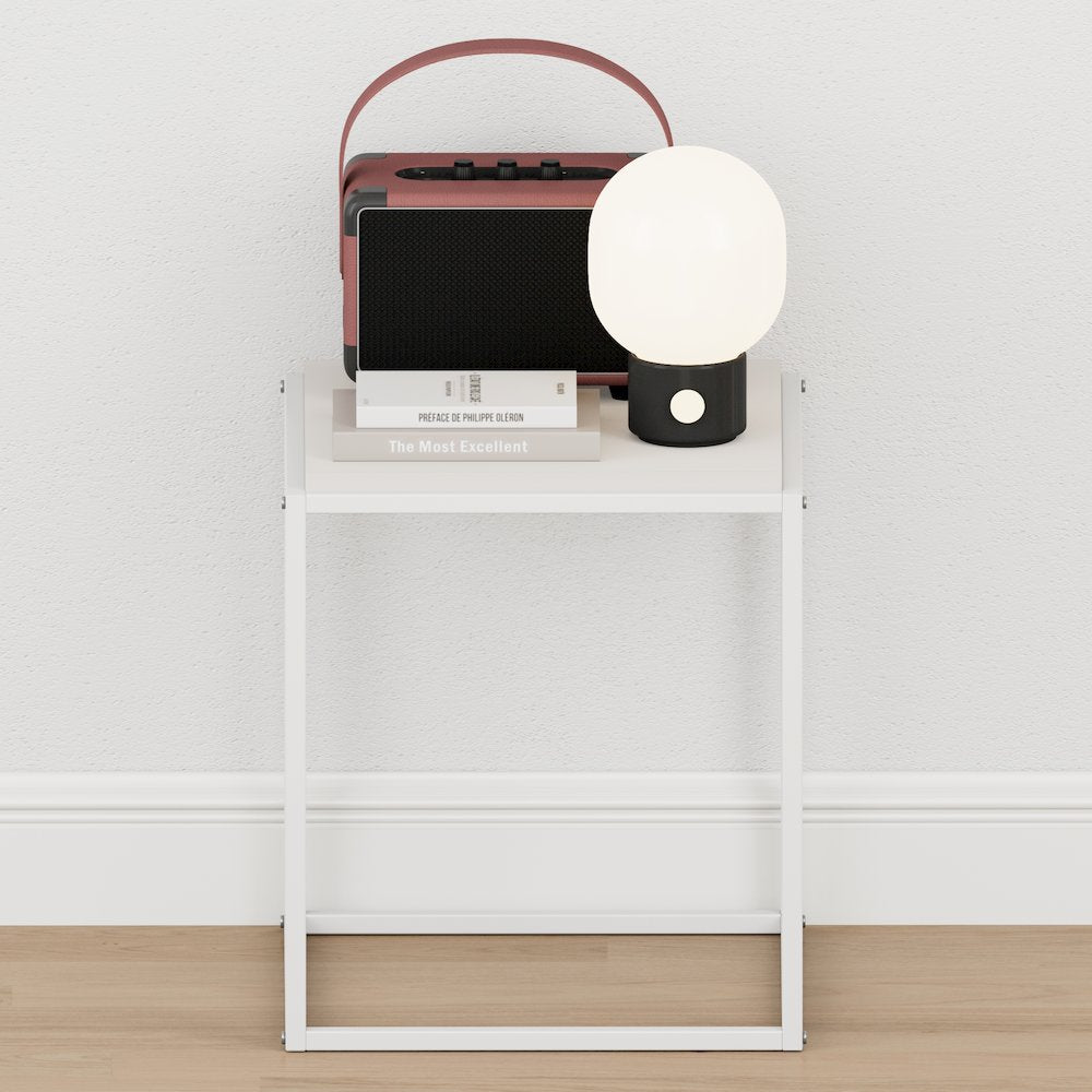 MORETTI Night Stand, 1-Tier Stackable Metal Frame Nightstand, Solid White