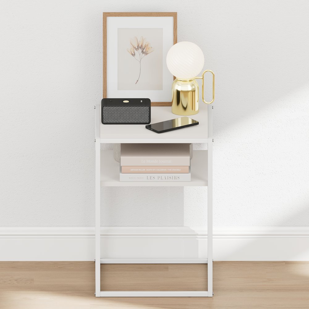 MORETTI Night Stand, 2-Tier with Open Shelf, Solid White