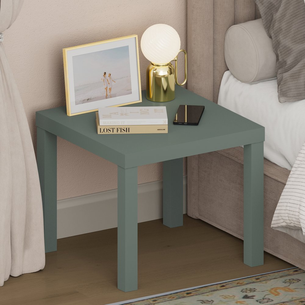 CLASSIC Night Stand, Square Nightstand, Thick Frame 4-leg Side Table, Sage Green