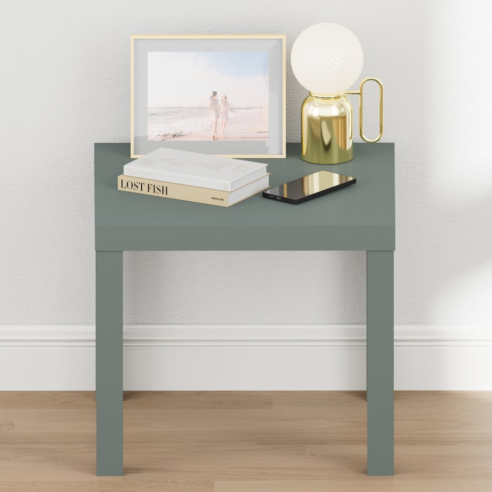 CLASSIC Night Stand, Square Nightstand, Thick Frame 4-leg Side Table, Sage Green
