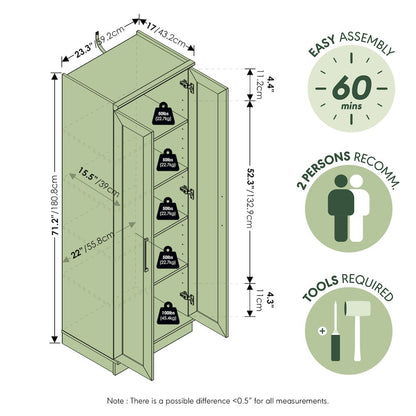 ROBIN Storage Cabinet, 5-Tier Pantry Cabinet with Adjustable Shelves