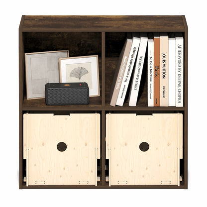 LUDER Book Shelf, 4-Cube Bookshelf, Bookcase with Open Shelves, Amber Pine