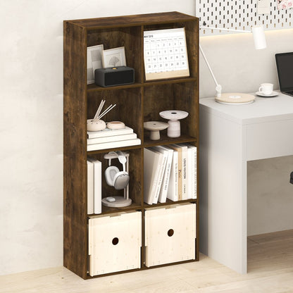 LUDER Book Shelf, 8-Cube Bookshelf, Bookcase with Open Shelves, Amber Pine