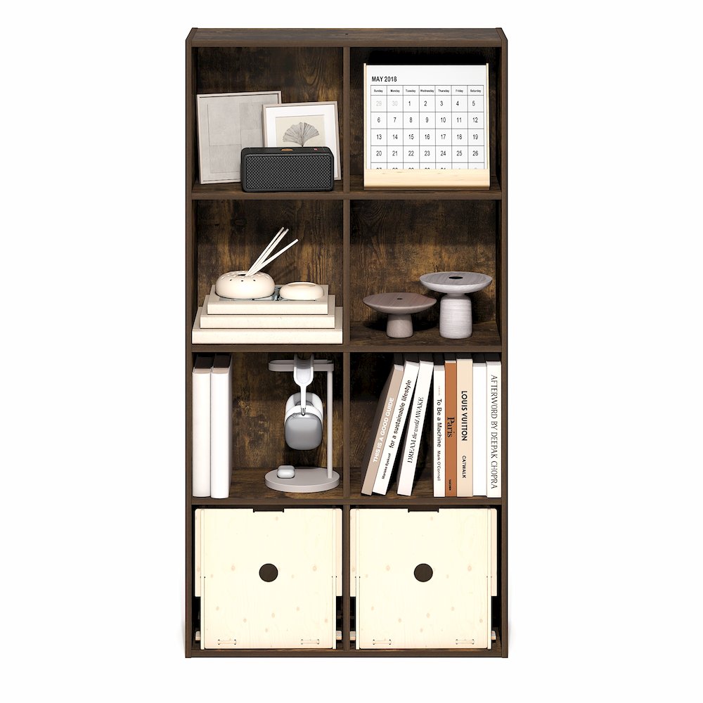 LUDER Book Shelf, 8-Cube Bookshelf, Bookcase with Open Shelves, Amber Pine