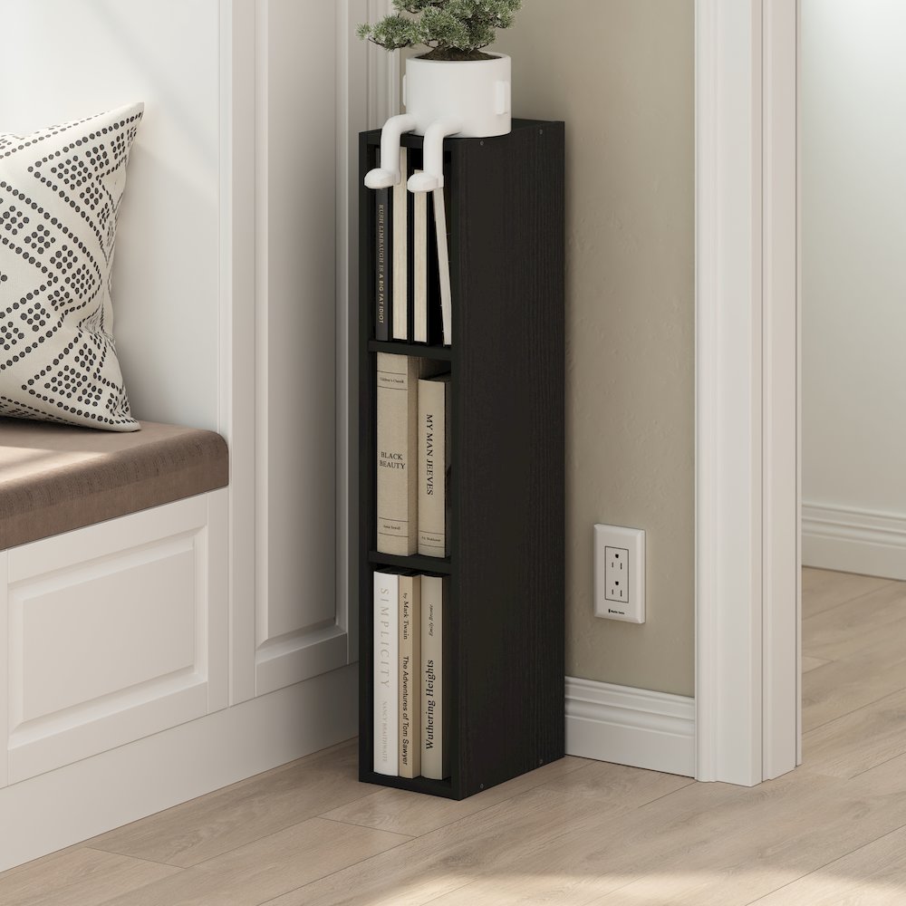 FULDA Book Shelf, 3-Tier Narrow Storage Cabinet, Blackwood