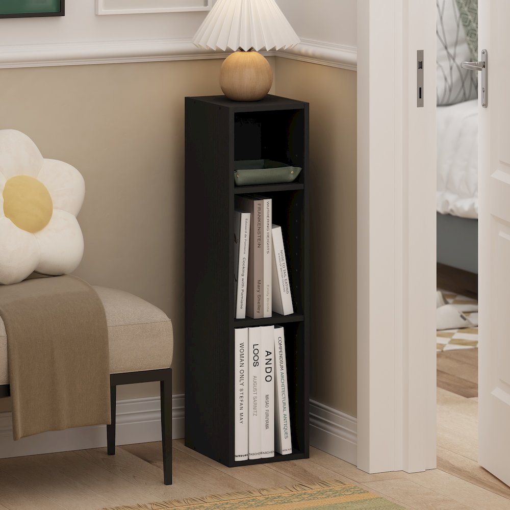 FULDA Book Shelf, 3-Tier Narrow Storage Cabinet, Blackwood