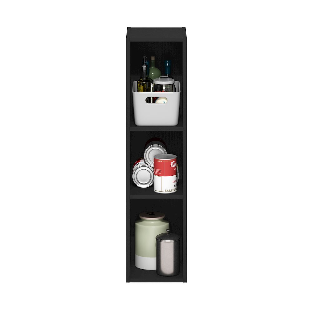 FULDA Book Shelf, 3-Tier Narrow Storage Cabinet, Blackwood