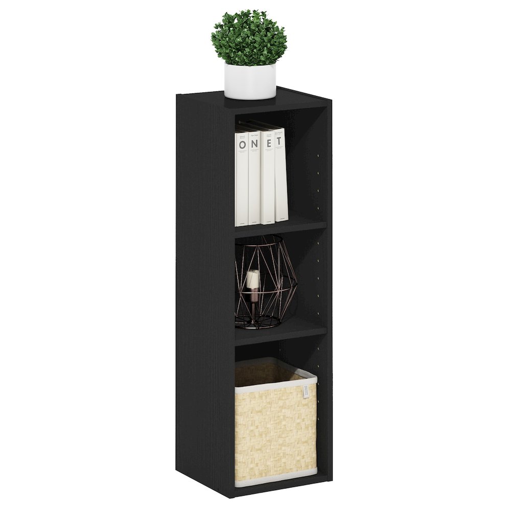 FULDA Book Shelf, 3-Tier Narrow Storage Cabinet, Blackwood