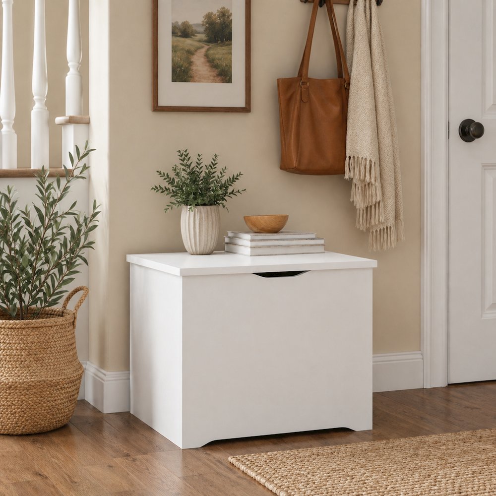 BASIC Storage Chest, Storage Bench with Safety Hinged Soft Closed Lid, White