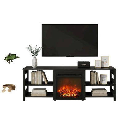 Engineered Wood TV Stand with Fireplace and Open Storage