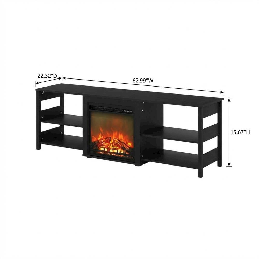 Engineered Wood TV Stand with Fireplace and Open Storage