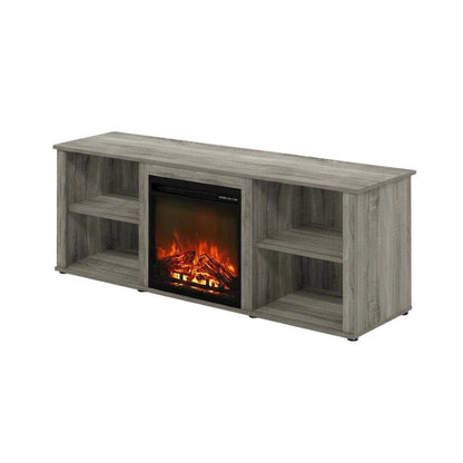 Engineered Wood TV Stand with Fireplace and French Oak Grey Finish