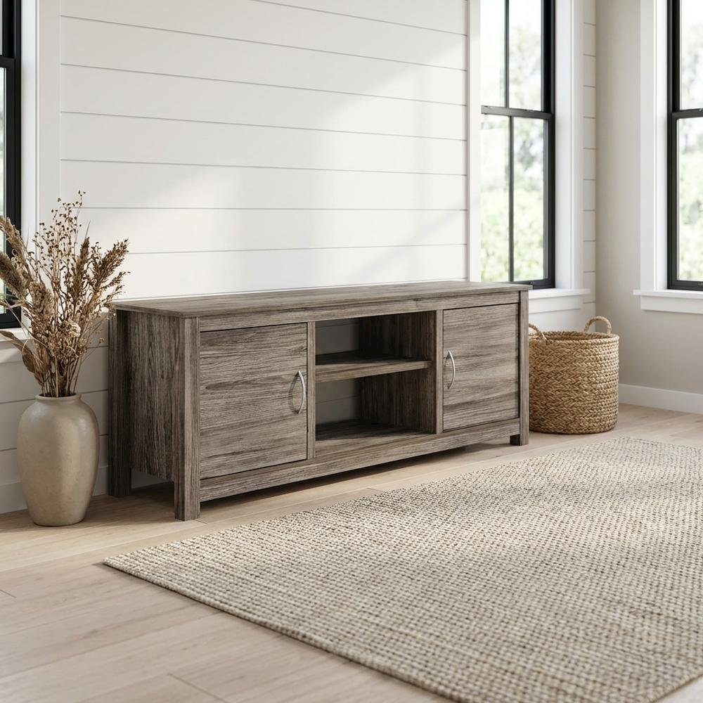 Engineered Wood TV stand with rustic oak finish for up to 65-inch screens