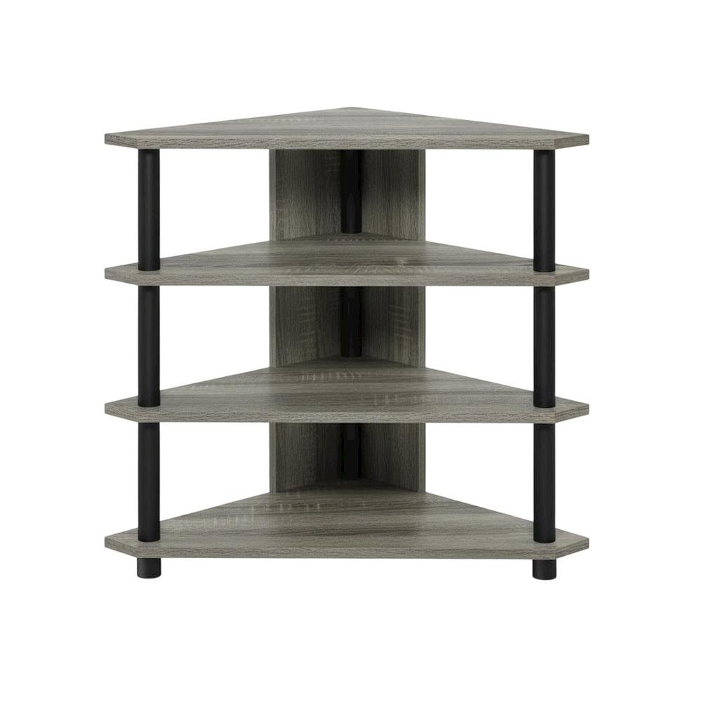 Engineered Wood TV stand, French Oak Grey, Black finish, 4-Tier Storage