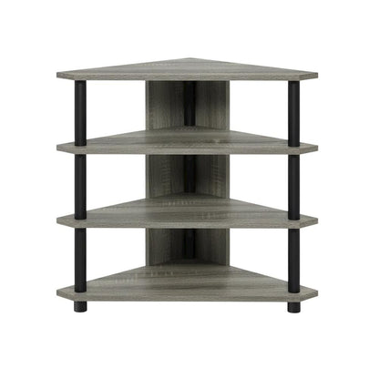 Engineered Wood TV stand, French Oak Grey, Black finish, 4-Tier Storage