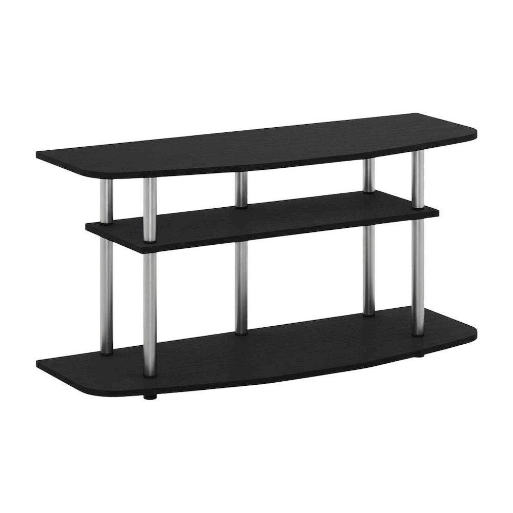 Engineered Wood TV stand in black oak finish, 3-tier open shelves