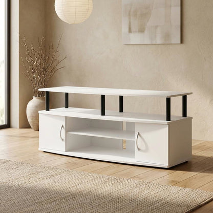 White/Black Large TV Stand with Spacious Storage for Entertainment Centers