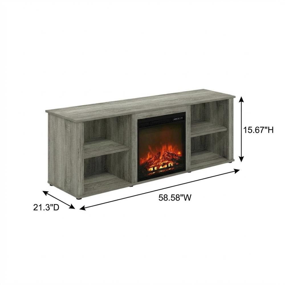 Engineered Wood TV Stand with Fireplace and French Oak Grey Finish