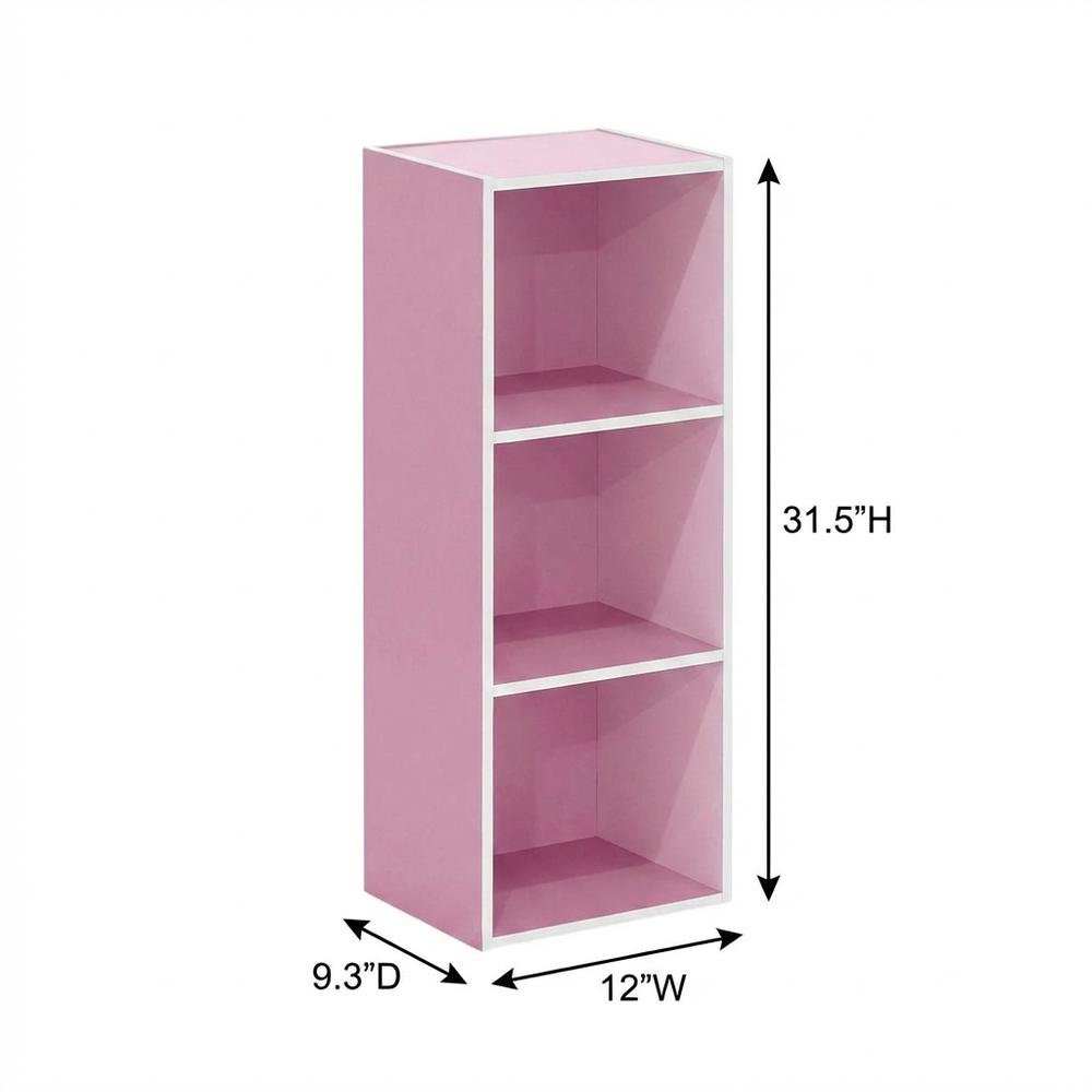 White and Pink 3-Tier Open Shelf Bookcase with Modern Storage Design