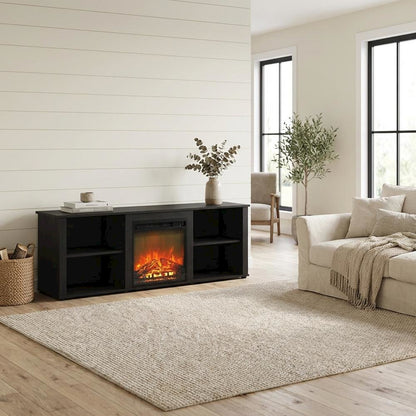 Engineered Wood TV Stand with Fireplace, Americano Finish, 70-Inch Wide