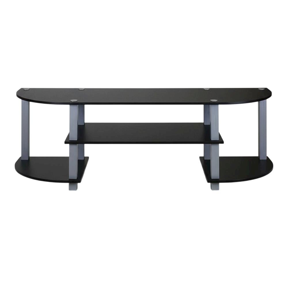 Wide TV Stand with Black and Grey Finish, Composite Wood and PVC Tubes