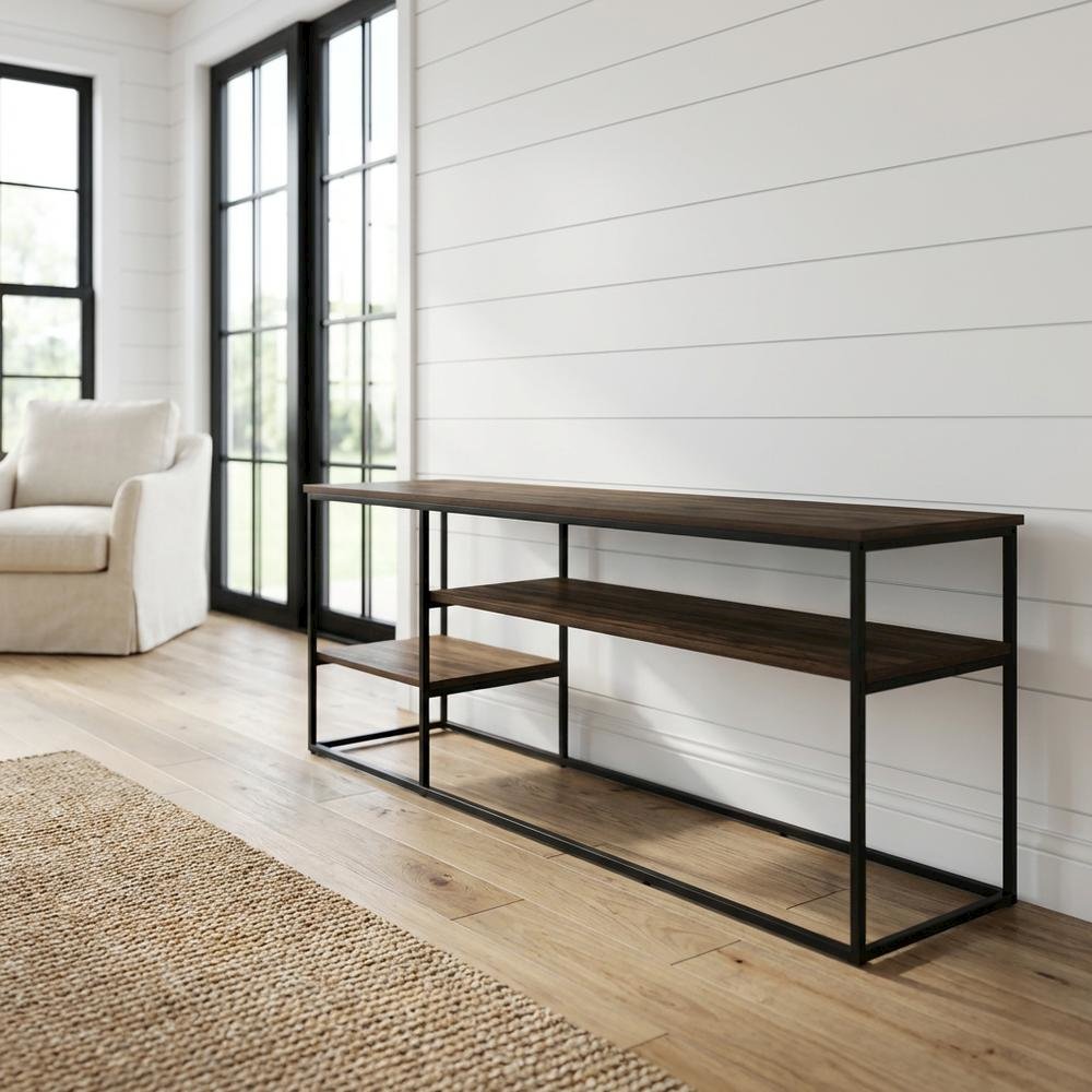 Modern TV stand in Columbia Walnut wood finish for TVs up to 65 inches
