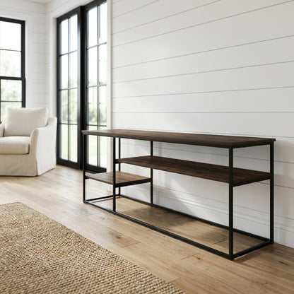 Modern TV stand in Columbia Walnut wood finish for TVs up to 65 inches