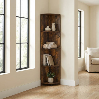 4-Tier Corner Shelf with Sturdy Engineered Wood Construction