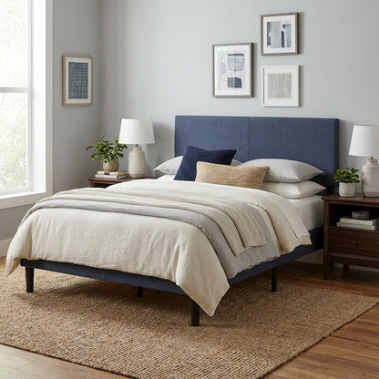 Blue Denim Upholstered King Headboard with Tufted Design for Bedroom