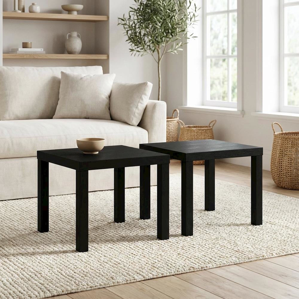 Black 2-Piece Square Coffee Table Set with Durable Sturdy Design