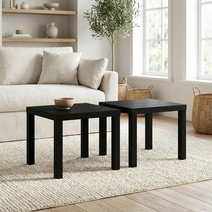 Black 2-Piece Square Coffee Table Set with Durable Sturdy Design