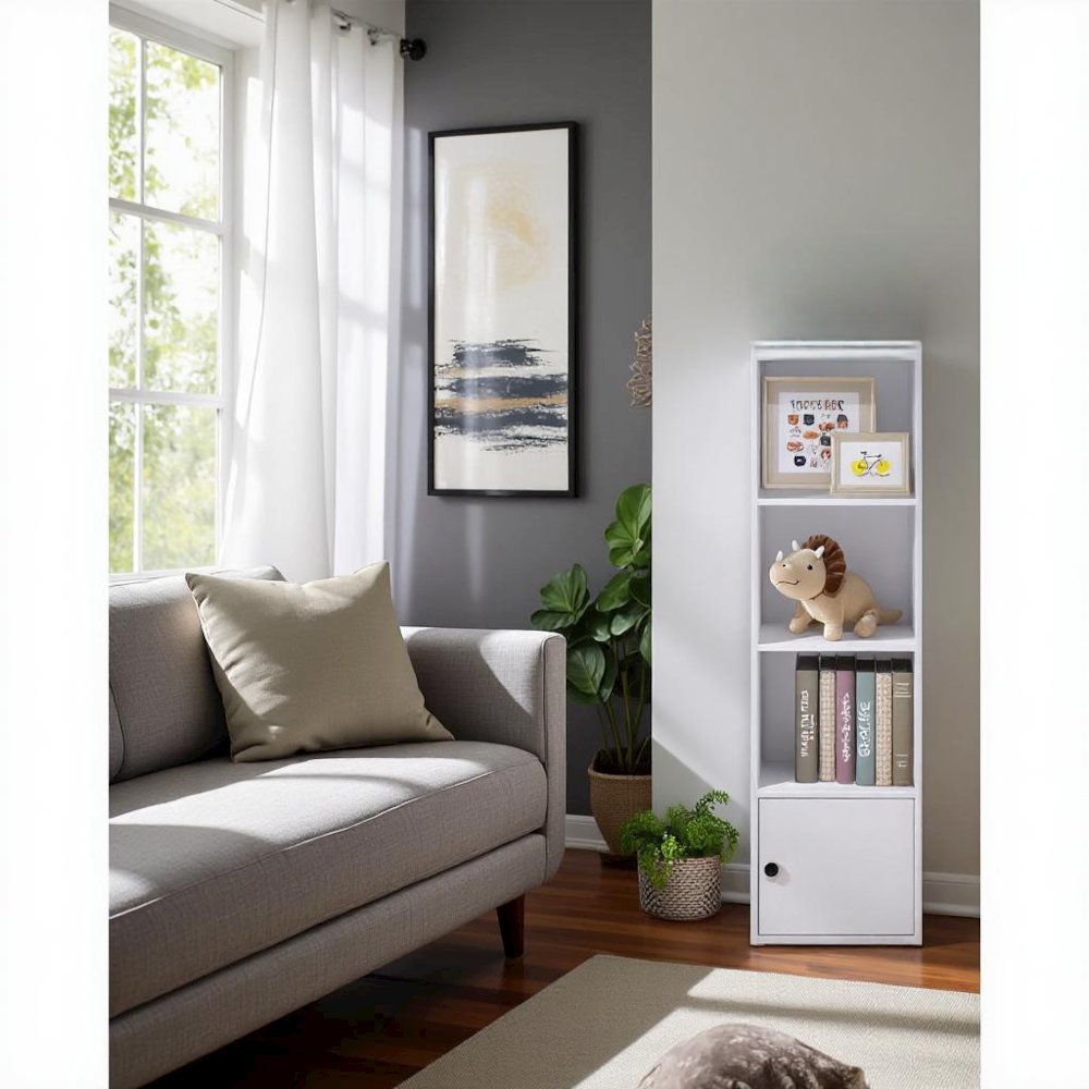 Engineered Wood Book Shelf with Engineered Wood Shelves and Lower Cabinet