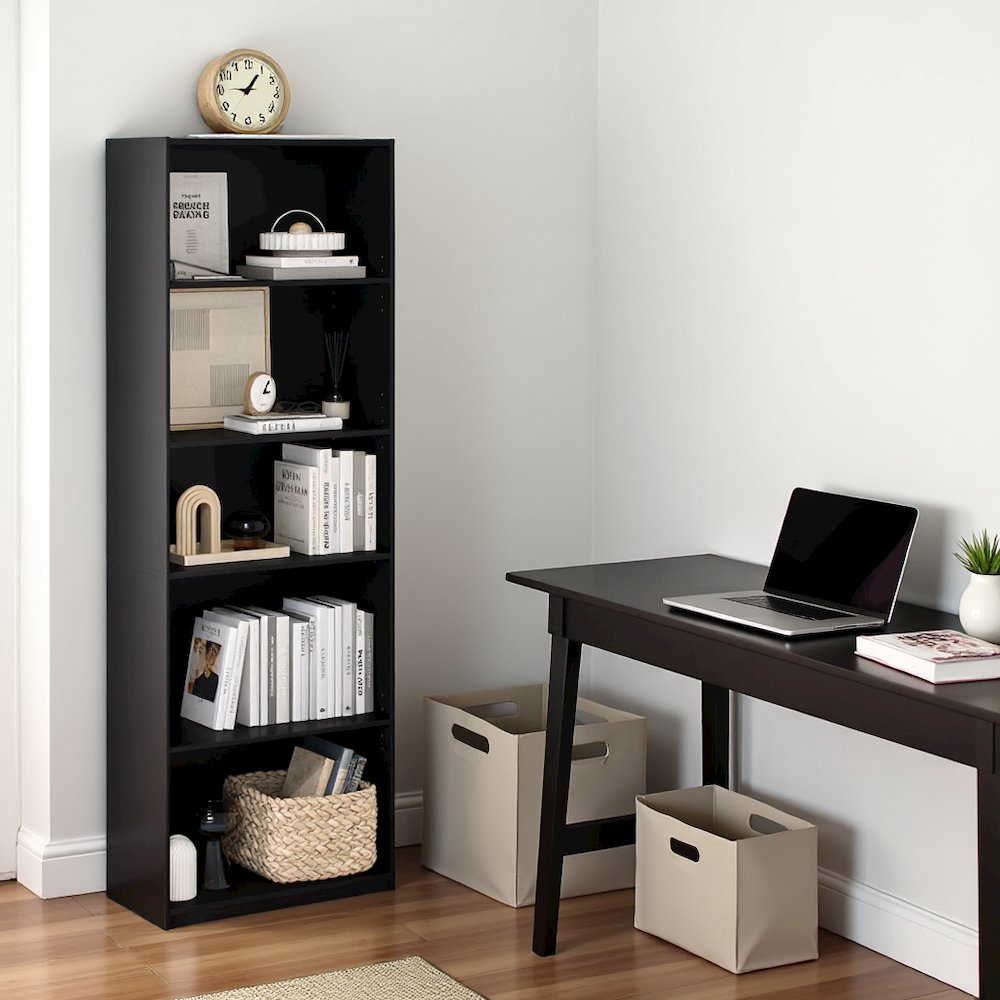 Engineered Wood Book Shelf Featuring Five Tiered Engineered Wood Shelves
