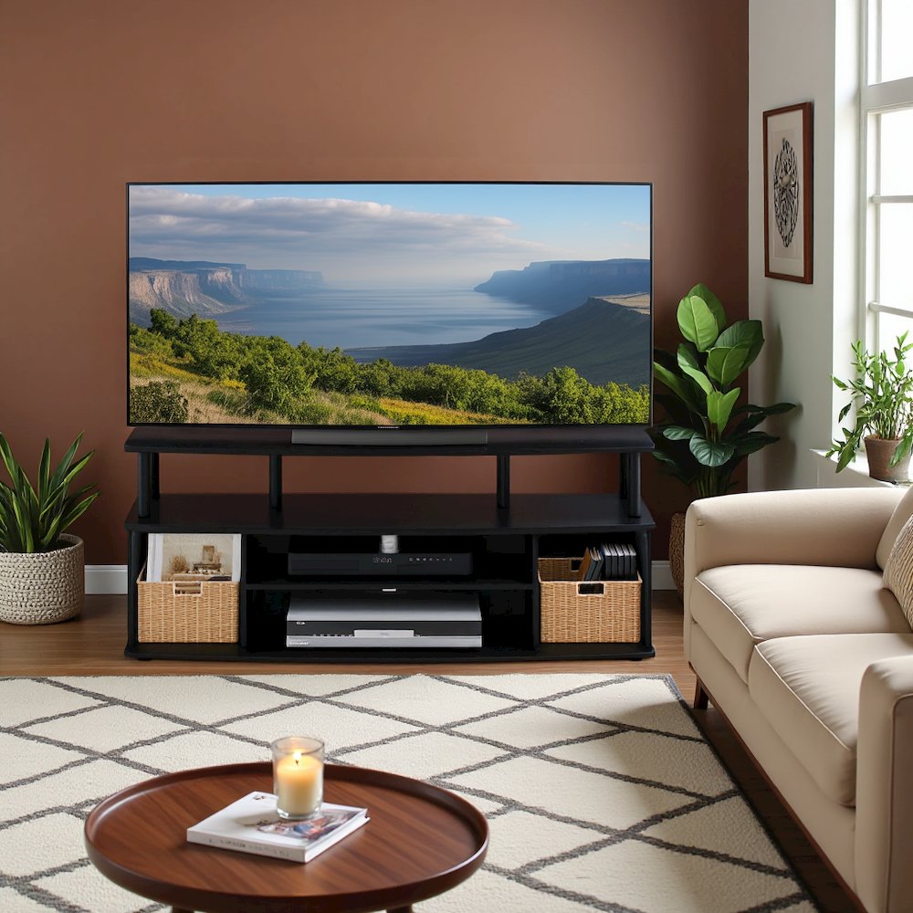TV Stand with 3 Open Shelves, 2 Cabinets, for Up to 55 Inch TV