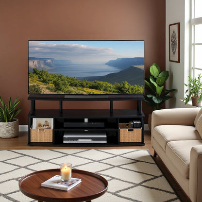 TV Stand with 3 Open Shelves, 2 Cabinets, for Up to 55 Inch TV