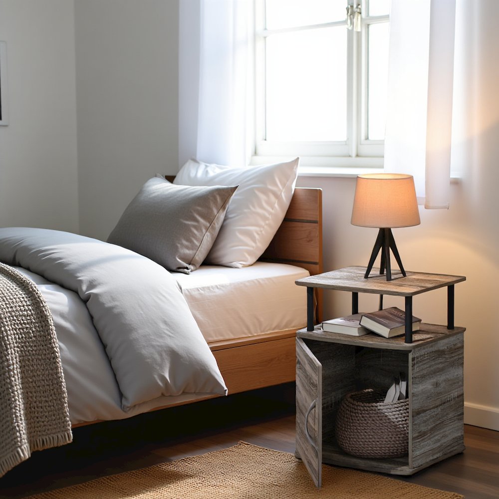 Engineered Wood Night Stand Set 2 with Open Shelf and Closed Storage Cabinet