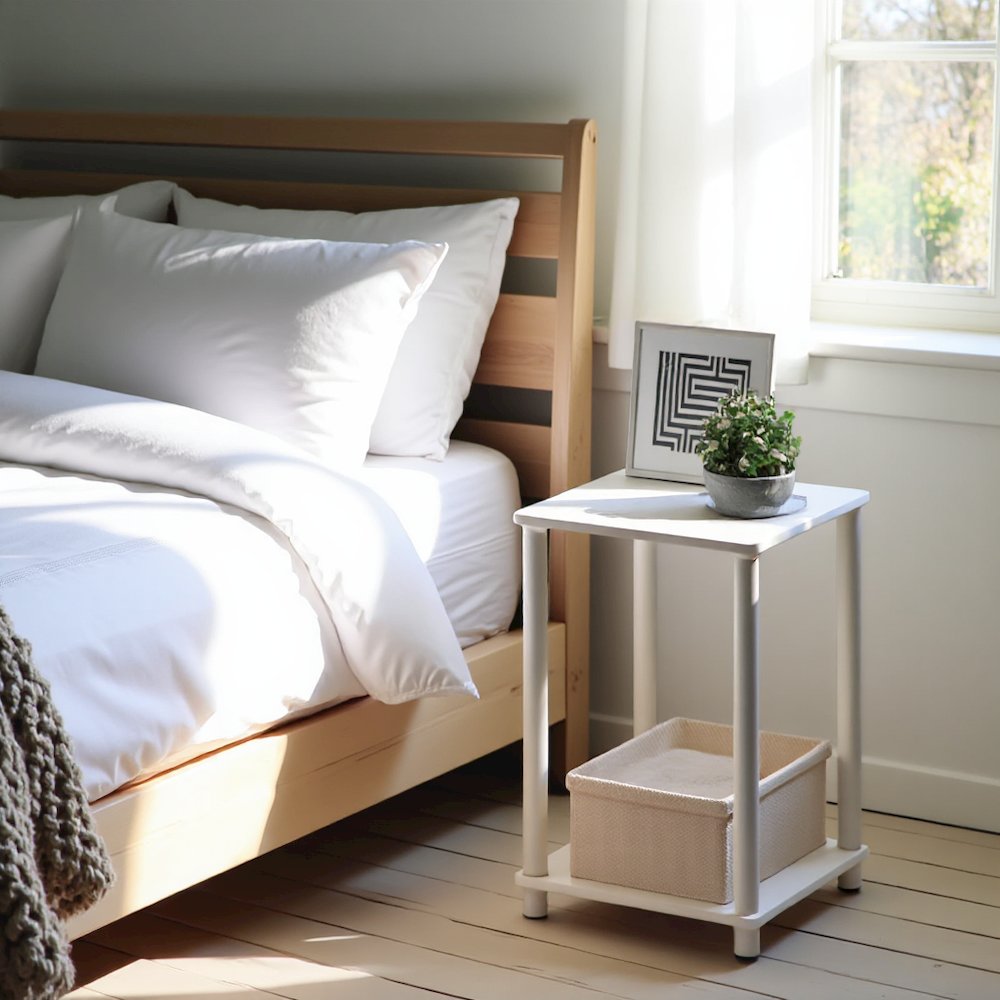 Engineered Wood End Tables Set of 2 with Storage Shelves for Living Room