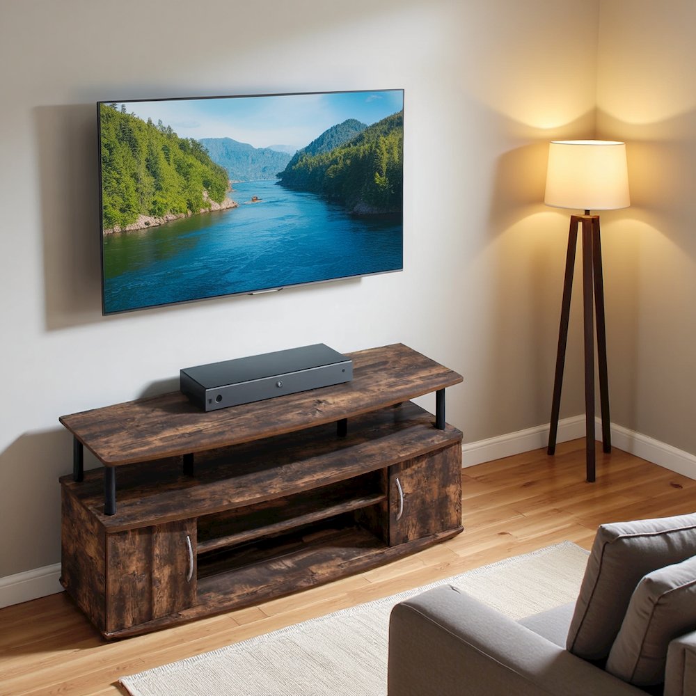 Engineered Wood TV Stand with 3 Open Shelves and Dual Door Storage TV Console
