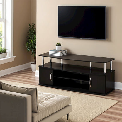 Modern Black 55 Inch TV Console with Shelves and Cabinets for Storage