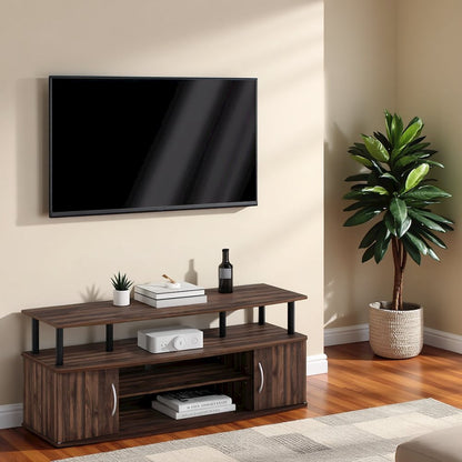 Brown 50 Inch TV Stand with Open Shelves and Dual Storage Cabinet Doors