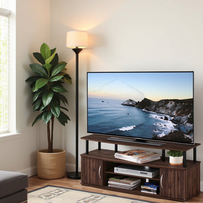 Brown 50 Inch TV Stand with Open Shelves and Dual Storage Cabinet Doors
