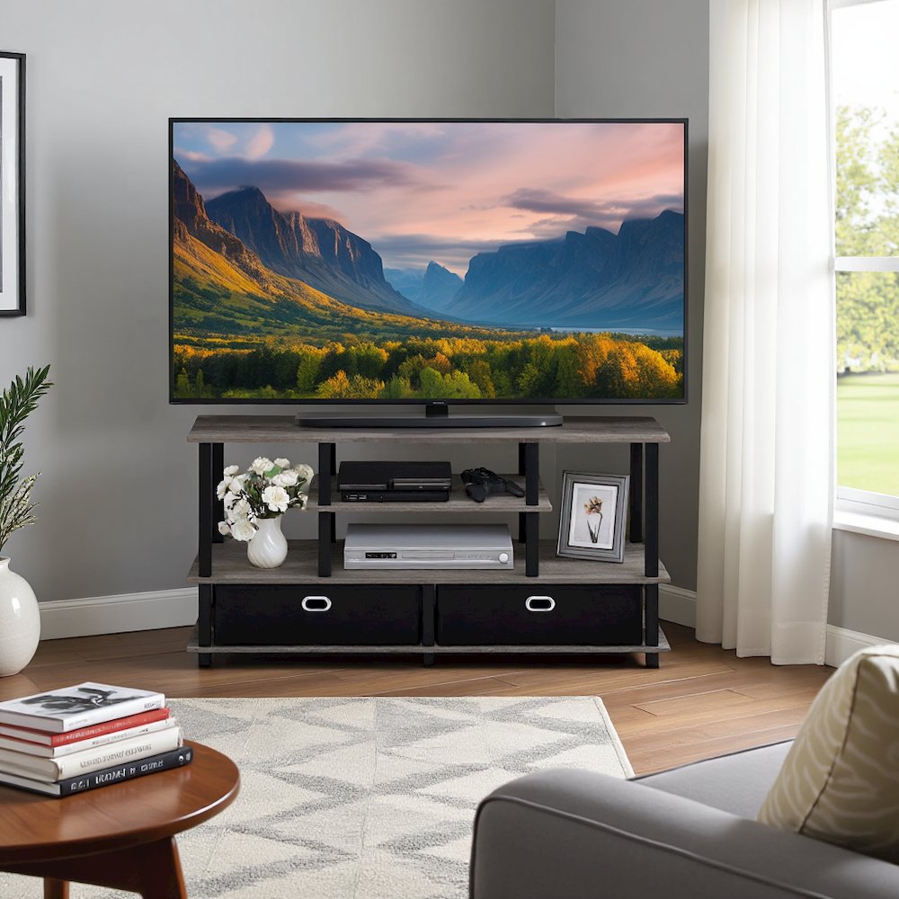 Grey 50 Inch TV Stand with Storage Bins and Shelves for Living Room