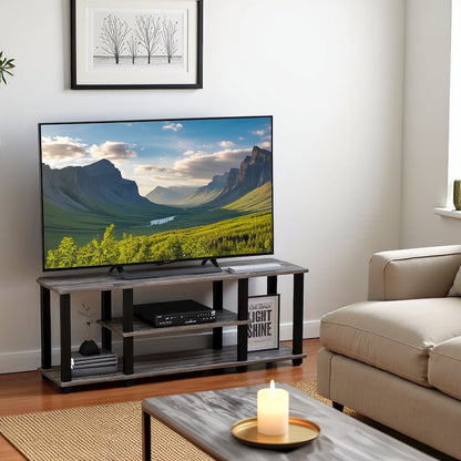Elegant Grey 3-Tier TV Console,Open Storage, 50 Inch TV Stand for Living Room