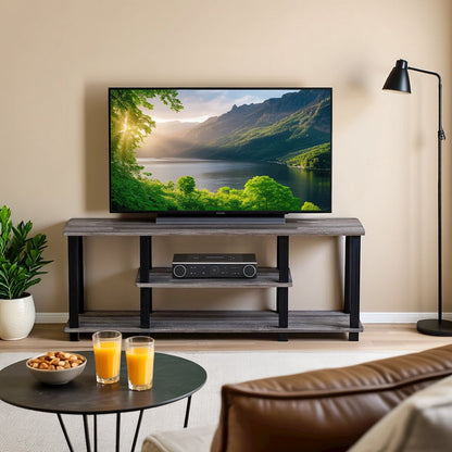 Elegant Grey 3-Tier TV Console,Open Storage, 50 Inch TV Stand for Living Room